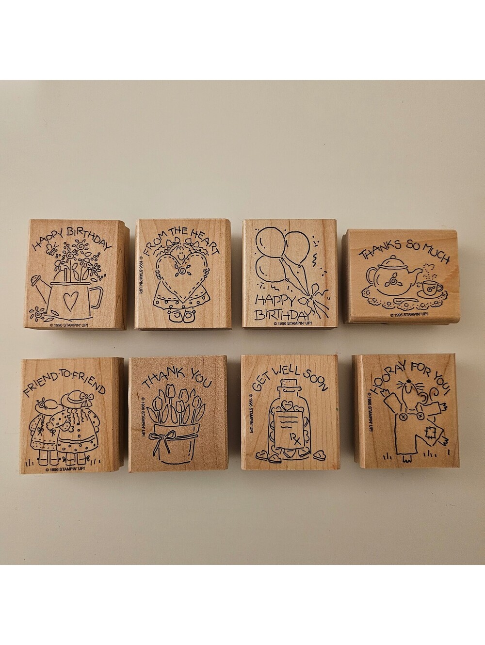 Stampin Up Nice & Easy Notes Set Rubber Wood Mounted Stamps Sentiment Phrases